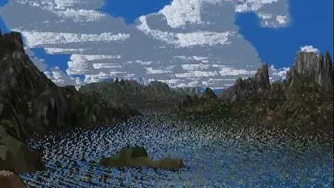 Sea, mountains, clouds. CG.