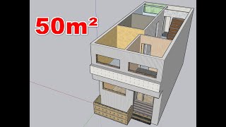 تصميم منزل مساحة 50 متر ابعاد 5 متر على 10 متر