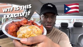 First time eating PUERTO RICAN food | fried chicken Mofongo & Alcapurias