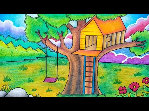 Video: Cara Menggambar Rumah Dan Pokok