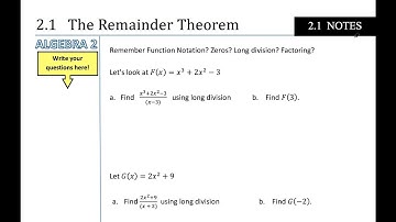 Unit 2 Lesson 1 Remainder Theorem