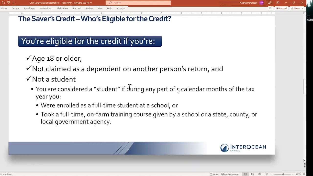 Saver's Credit With InterOcean Capital