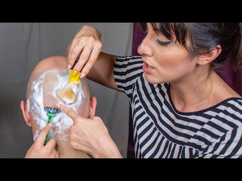 Shaving Man’s Head and Neck ASMR, Foam, Tapping