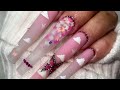 PINK SPRING NAILS/HOW TO BUTTERFLY FOILS WITH GEL ENHANCEMENT/OUTLINE/CHIT CHAT/BEGINNER NAILS/FYP