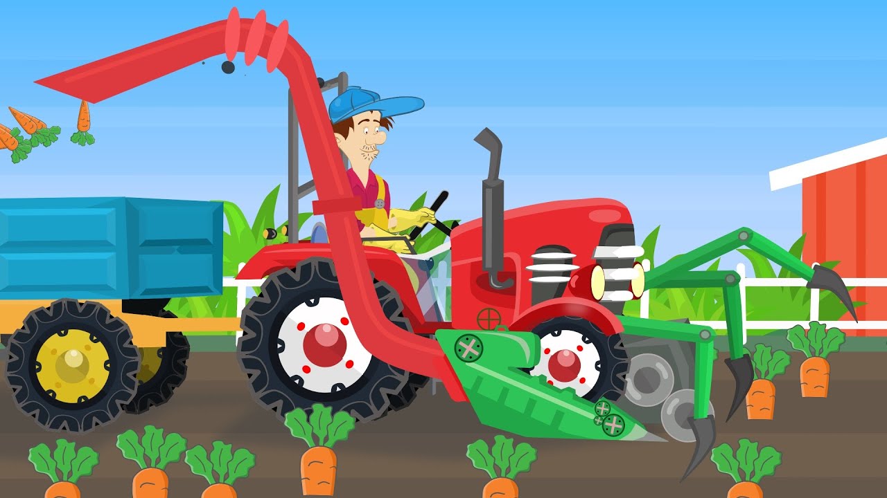 SERIES fairy tales for KIDS about tractors - Carrot Machine and Gardening