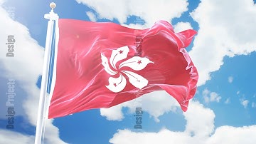 Realistic flag of Hong Kong waving against time-lapse clouds background. Seamless loop in 4K