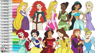 Disney Princess Coloring Book Compilation Belle Ariel Raya Elena Ana Merida Tiana Jasmine Mulan Elsa screenshot 1