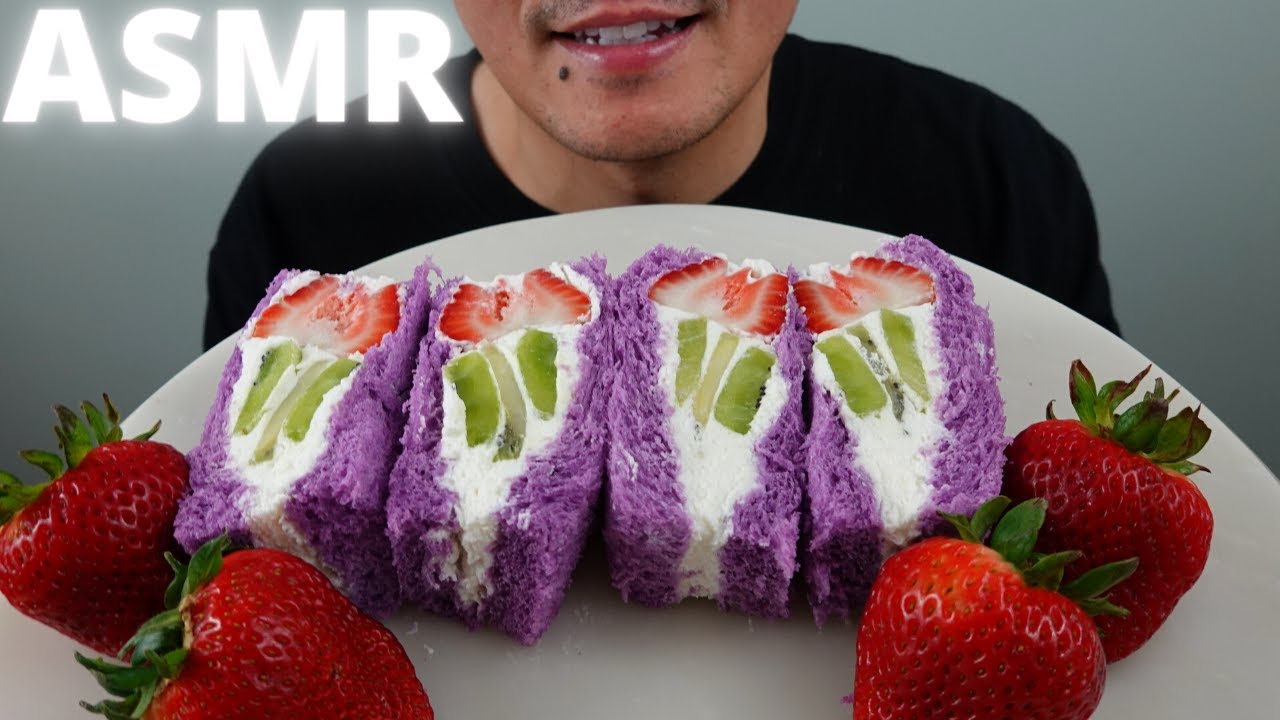 ASMR | Ube Milk Bread + Fruit + Whipped Cream Sandwiches | The Hangry Mole