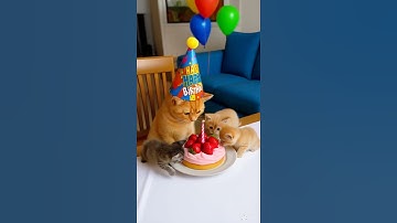 Kitten Birthday Party with Friends Eyeing the Cake