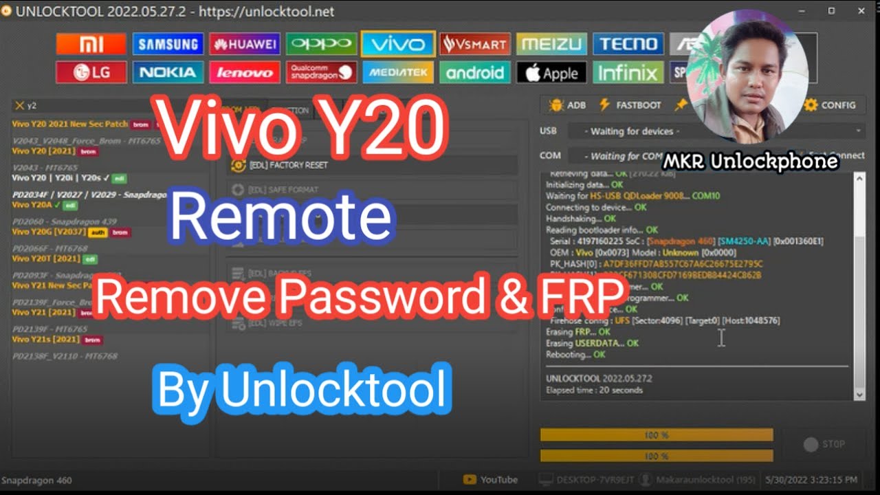 Vivo Y20 test point Remove Password & FRP Remote by Unlocktool