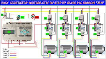 PLC Omron "ZEN" create program for start 4 motors step by step