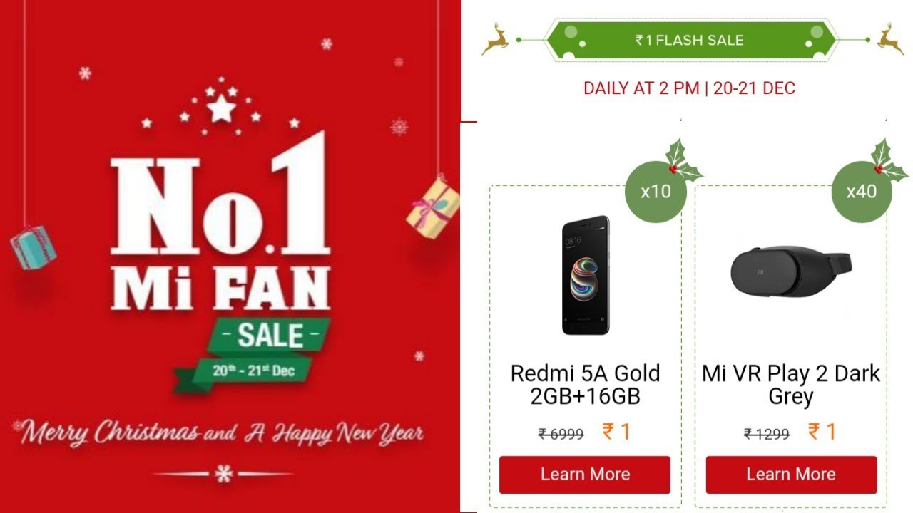 ₹1 Flash sale | No.1 Mi Fan Sale |  The Big Christmas sale on 20th Dec To 21st Dec 2017 Full Details