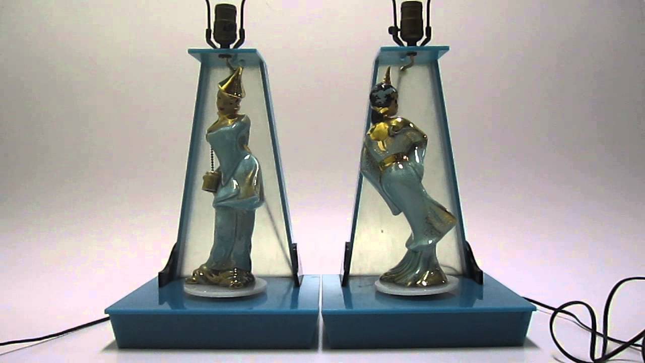 2 1970s Vintage Moss Acrylic Lucite Lamps Rotating Spinning 2 1970s Vintage Moss Acrylic Lucite Lamps Rotating Spinning Porcelain Figures Marilyn Monroe