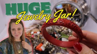 Cinnabar Worth THOUSANDS!? 😮 HUGE Jewelry Jar Unjarring from the Antique Store | Jewelry Unboxing