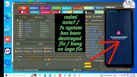 Redmi note 7/7s flashing unlocktool #hang on logo fix #systemhasbeendestroyedfixunlocktool