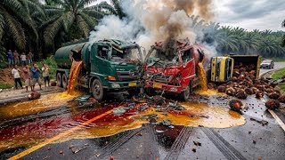 Detik Detik Truck Rem Blong || Dua Truk Tangki CPO Bertabrakan Hingga Berserakan Minyak CPO Di Jalan