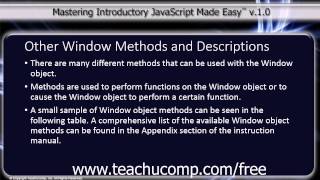JavaScript Training Tutorial Other Window Methods and Descriptions
