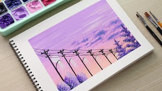 ART#45 |Vẽ tranh phong cảnh – Hàng cột điện| HIMI Gouache| Landscape| Tutorial