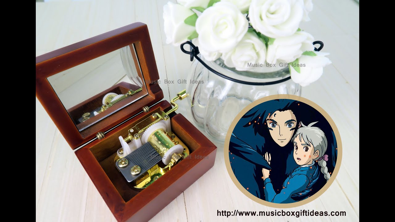 Wooden Hand Crank Hurdy Gurdy Sankyo Music Box Ghibli Howl's Moving Castle Merry Go Round of Life