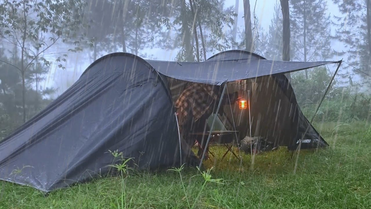 LONG HEAVY RAIN CAMPING‼️CAMPING IN HEAVY RAIN WITH COZY TENT‼️