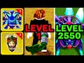 Level 1 to 2550 with kitsune and trex fruit in blox fruits