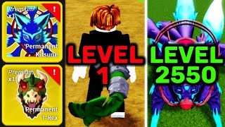 Level 1 to 2550 with Kitsune and TRex Fruit in Blox Fruits