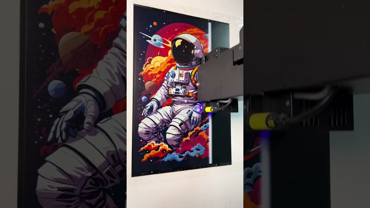 Wall Printing Astronaut with White Ink on The Black Metal Panel #wallprinter #wallart  #walldecor