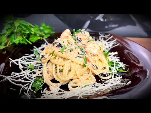 Вкусная ПАСТА С КРЕВЕТКАМИ в Сливочно-чесночном соусе!!! ENG SUB