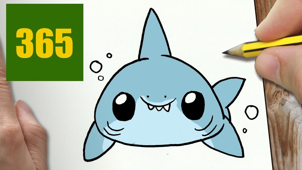 HOW TO DRAW A WHITE SHARK CUTE, Easy step by step drawing lessons for