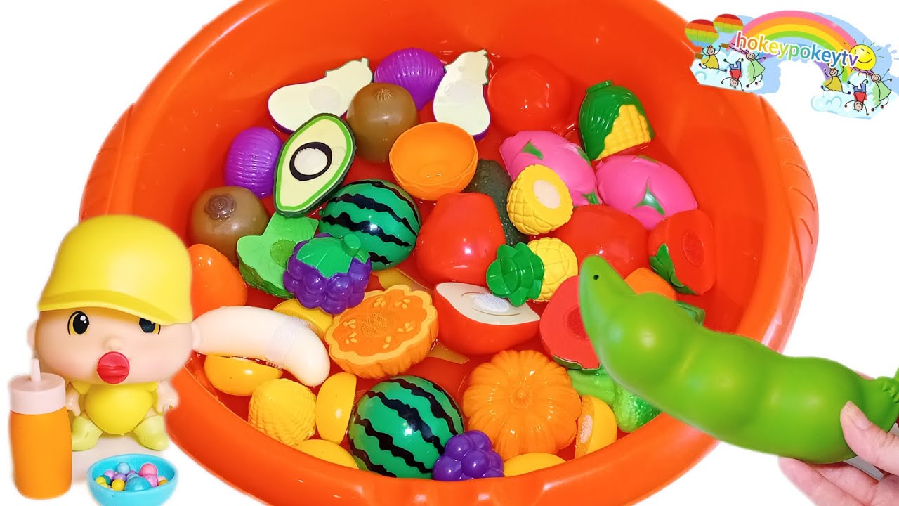 Μαθαίνω τα φρούτα&τα λαχανικά/πορτοκαλί λεκάνη/μικρή έκπληξη/funny way to learn fruits&vegetables