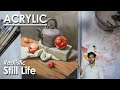 Realistic Still Life Painting in Acrylic | Kettle, Vegetables, Drapery Painting step by step