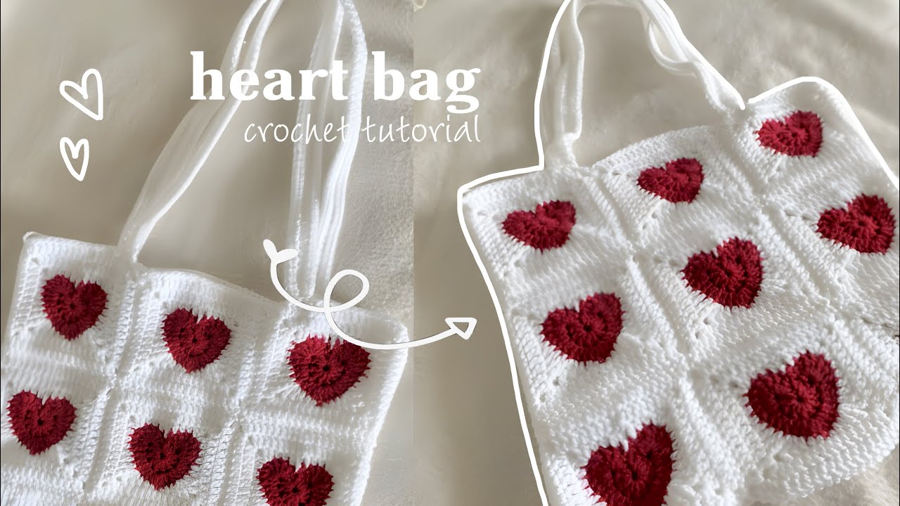 easy way to turn heart granny squares into a cute bag 💌☁️