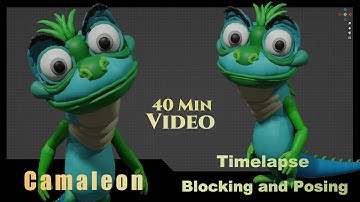 Timelapse 40 Min blocking and posing a CartoonCamaleon in Blender with BlockSurfaces #addon #blender
