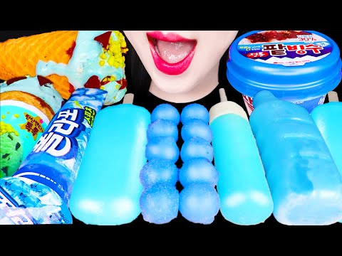 ASMR BLUE DESSERTS ICE CREAM 파란색 디저트 SHAVED ICE SODA MUKBANG 먹방