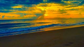 Fiery Sunset Beach Waves | Calming Ocean Relaxation Ambience