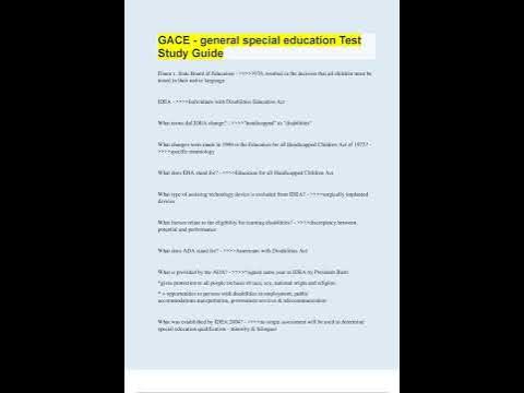 GACE GENERAL SPECIAL EDUCATION TEST STUDY GUIDE 130 QUESTIONS WITH 100