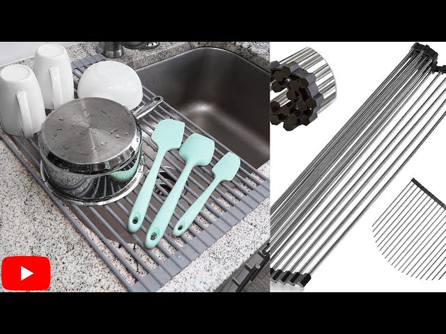 EMBATHER Roll Up Dish Drying Rack Over The Sink, Dish Drying Rack for Kitchen Counter, Multipurpose Stainless Steel Foldable Kitchen Drainer Rack