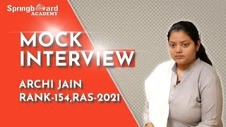 RAS Topper Archi Jain | Rank-154 #ras_interview #mock_interview #springboardacademy