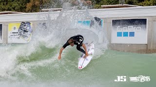 Conner Coffin testing his JS quiver at the Waco Wave Pool.