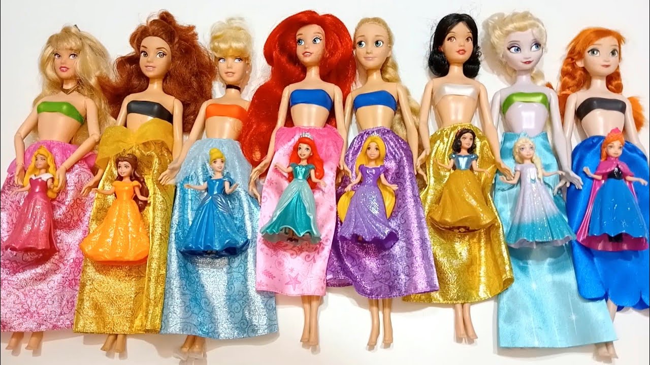 ASMR Most Popular Disney Princess Dolls   lots of colorful rainbow Dresses unpacking surprise toys 