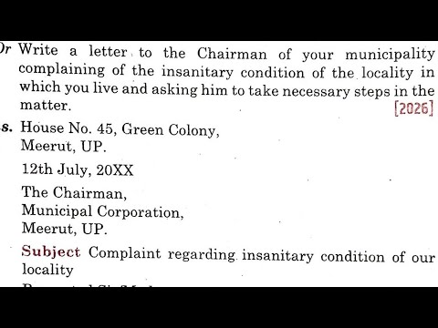 Letter to the chairman of your municipality complaining of insanitary condition of your locality