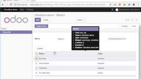 Odoo 11 one2many checkbox