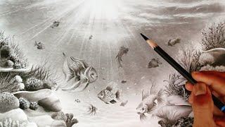 Underwater world landscape drawing by pencils. screenshot 5
