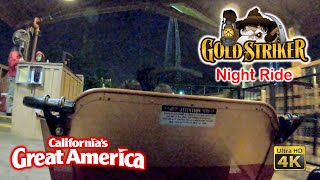 Gold Striker Roller Coaster On Ride Nighttime Ultra HD 4K POV California's Great America 2021-11-26