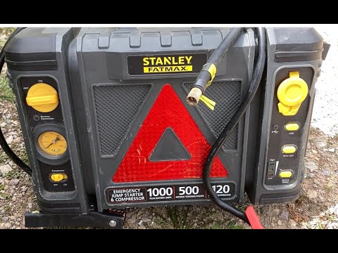 How to use a Stanley Jump Starter Pack Air Compressor Inflate Pump up Tires  Review Tutorial Fatmax - YouTube