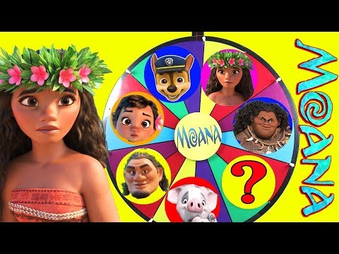 Juego de girar la rueda Moana de Disney con Skye de Paw Patrol, Maui, Sorpresa Emoji
