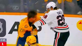 Colton Dach Justin Barron Fight Nashville Predators Vs Chicago Blackhawks 2025 Nhl Highlights