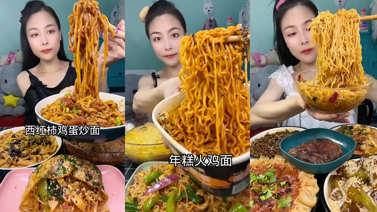 Mukbang : Eating Spicy Noodles 🍜🍜 fire Noodles 🍜 with Hotdogs 🍳 egg #food #noodles #pasta #foodie 