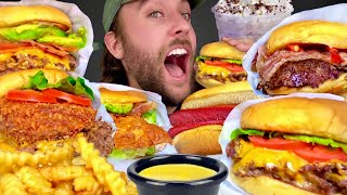 ASMR SHAKE SHACK BURGER MUKBANG, FRIED PORTOBELLO MUSHROOM, CRINKLE CUT FRIES, SMOKE SHACK 쉑쉑버거 먹방