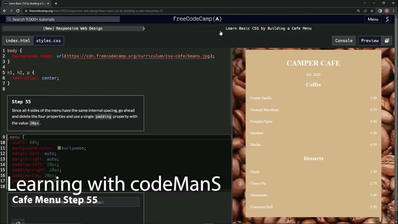 Learn Basic CSS by Building a Cafe Menu - Step 55 - YouTube